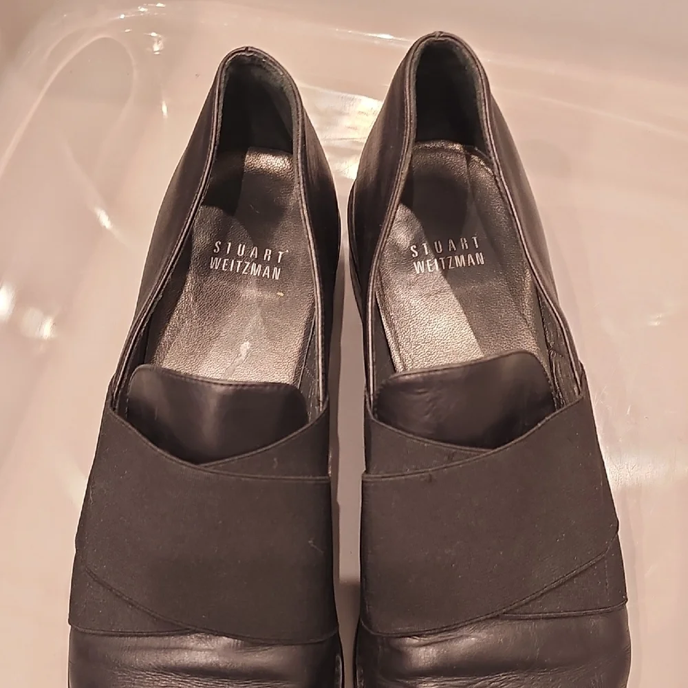 Stuart Weitzman Black Leather Slip-On Loafers
